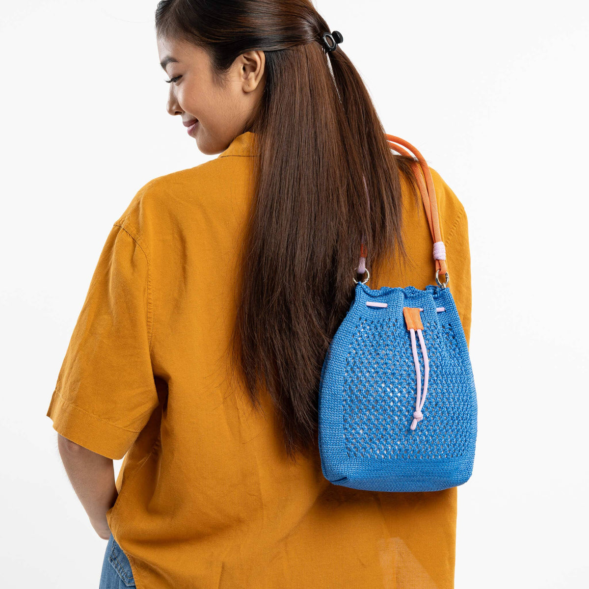 Drawstring Raffia Mini Bag: Cobalt