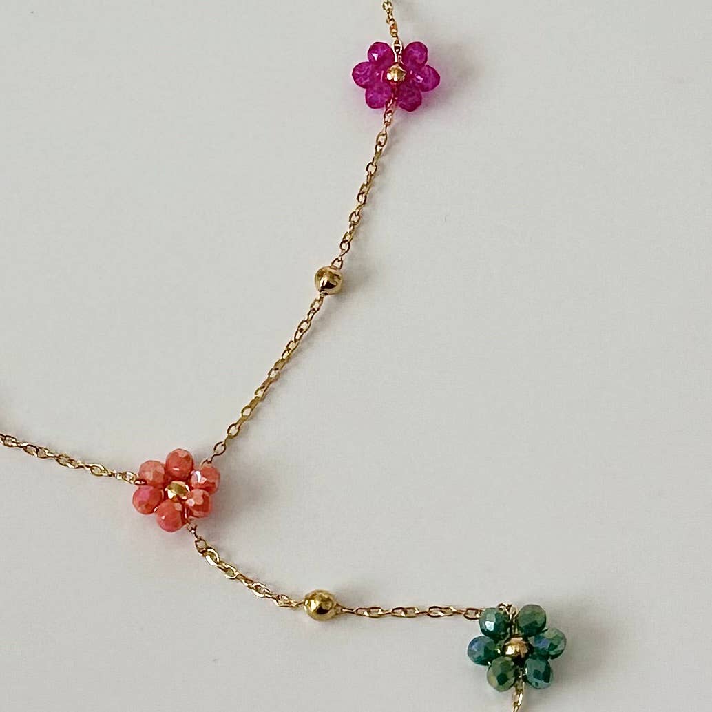 Beaded Flower Lariat Necklace