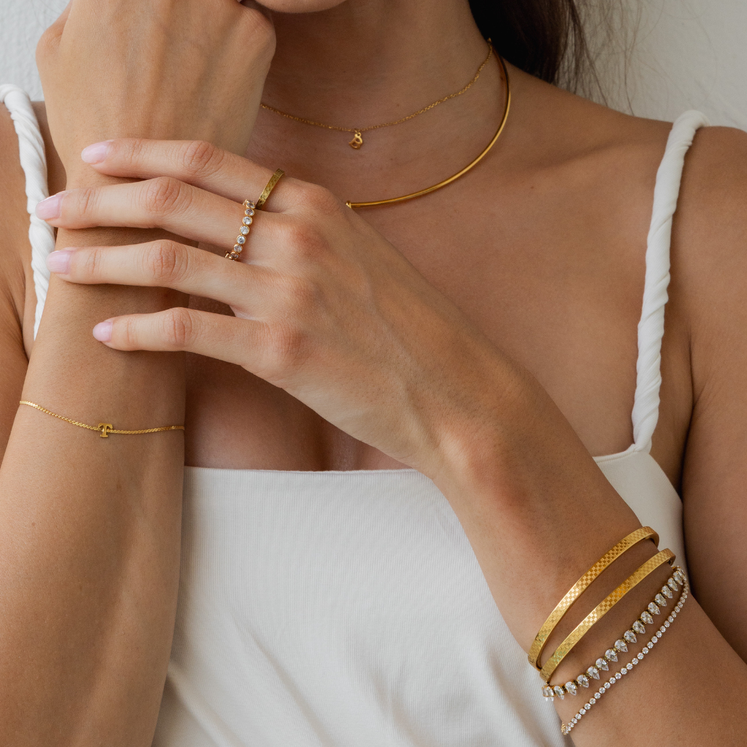 Chess Waterproof Gold Bangle Bracelet