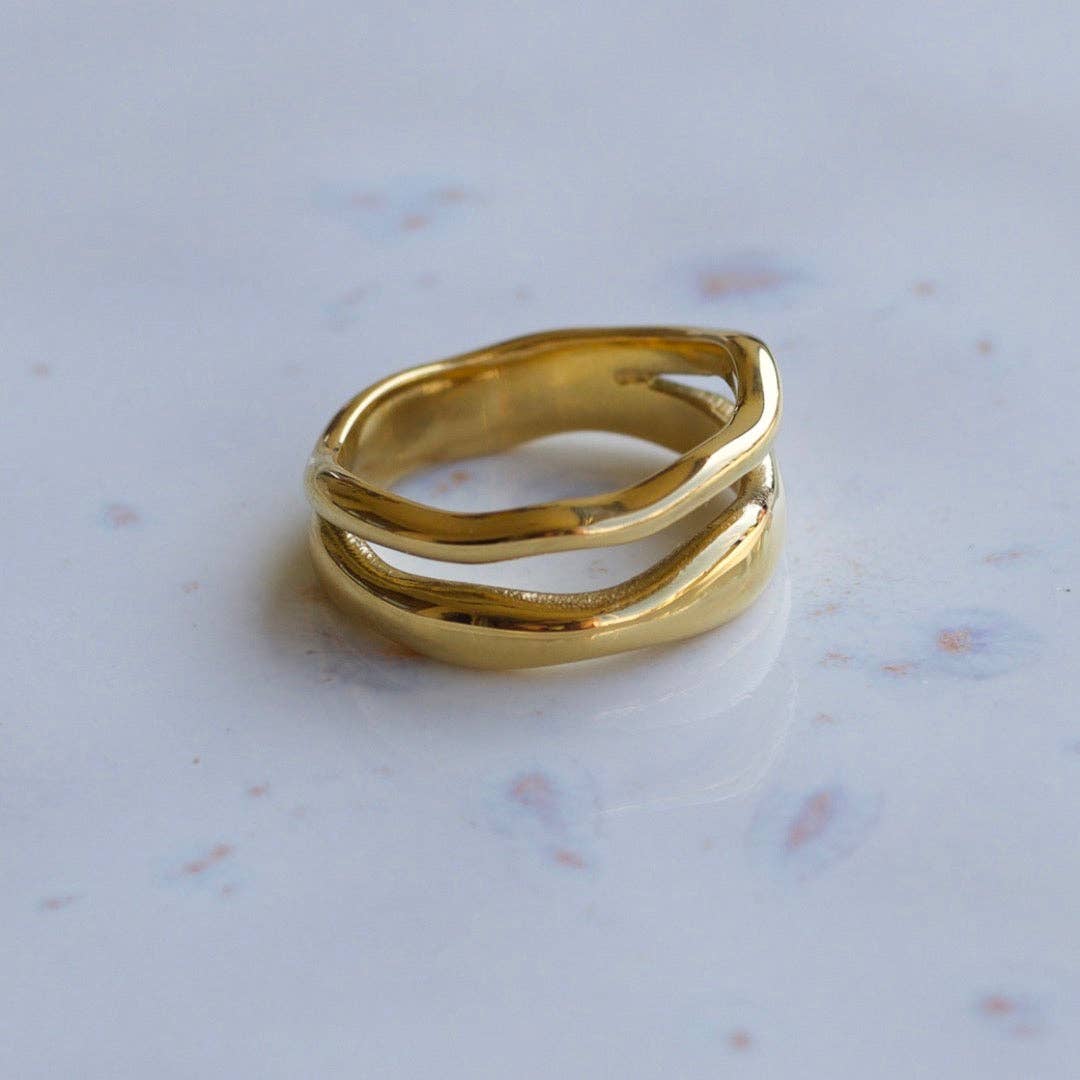Shantina - Double Layer Wave Gold Stacking Ring