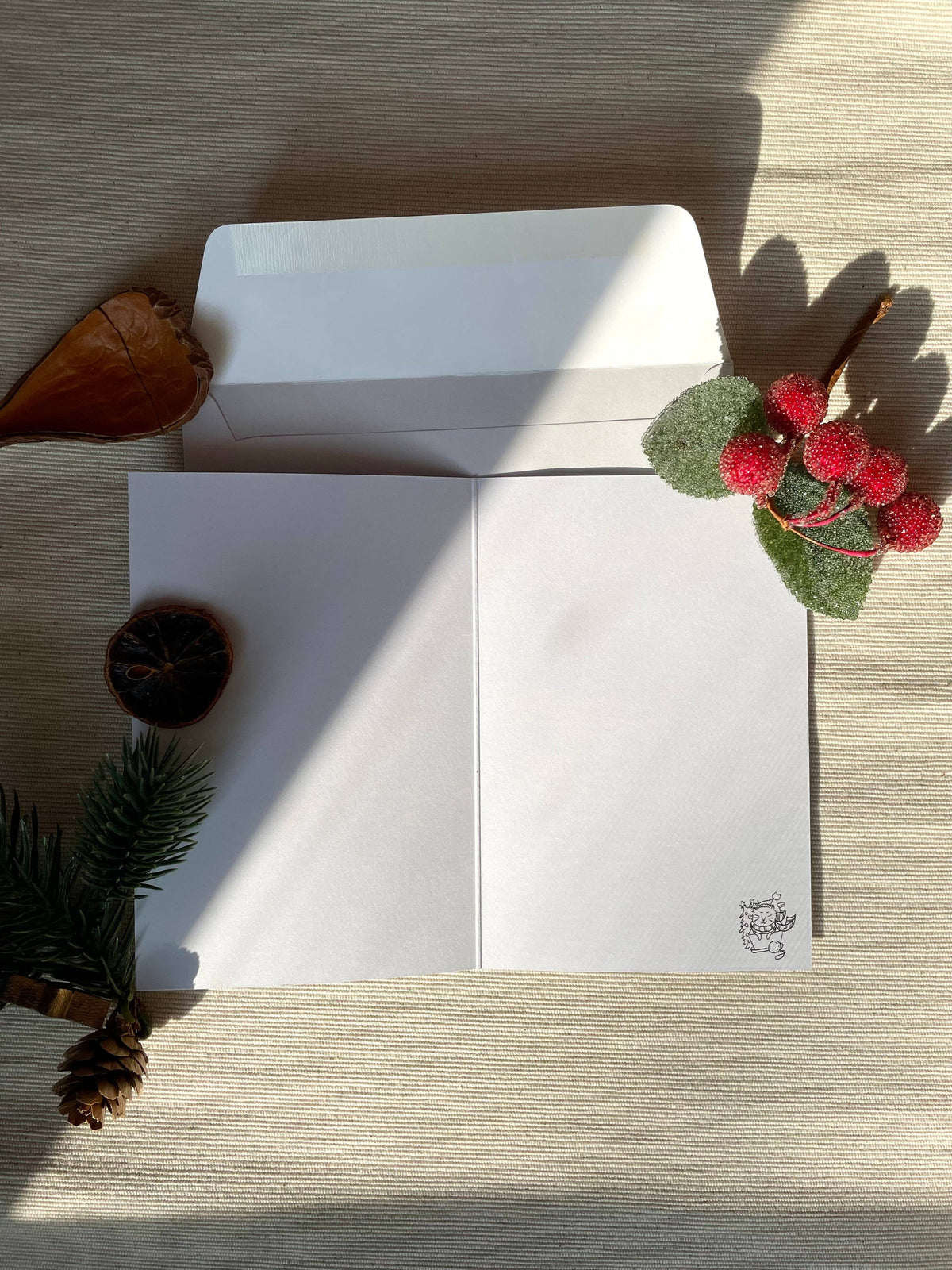 Starry Winter Night & Cozy Village Greeting Card | Christmas & New Year | Peaceful Holiday Scene with Playful Cats | 4x6 Blank Inside