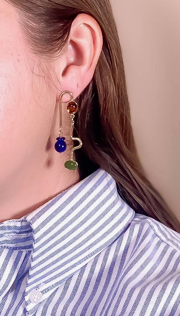 Tortoise, Cobalt, and Jade Rhythm Earrings