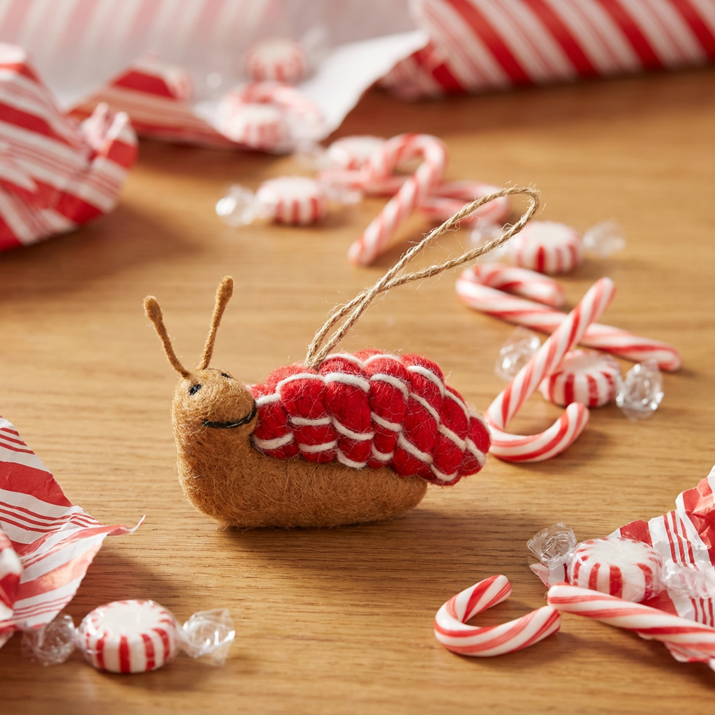 Handmade Felt Candy Cane Snail Christmas Ornament