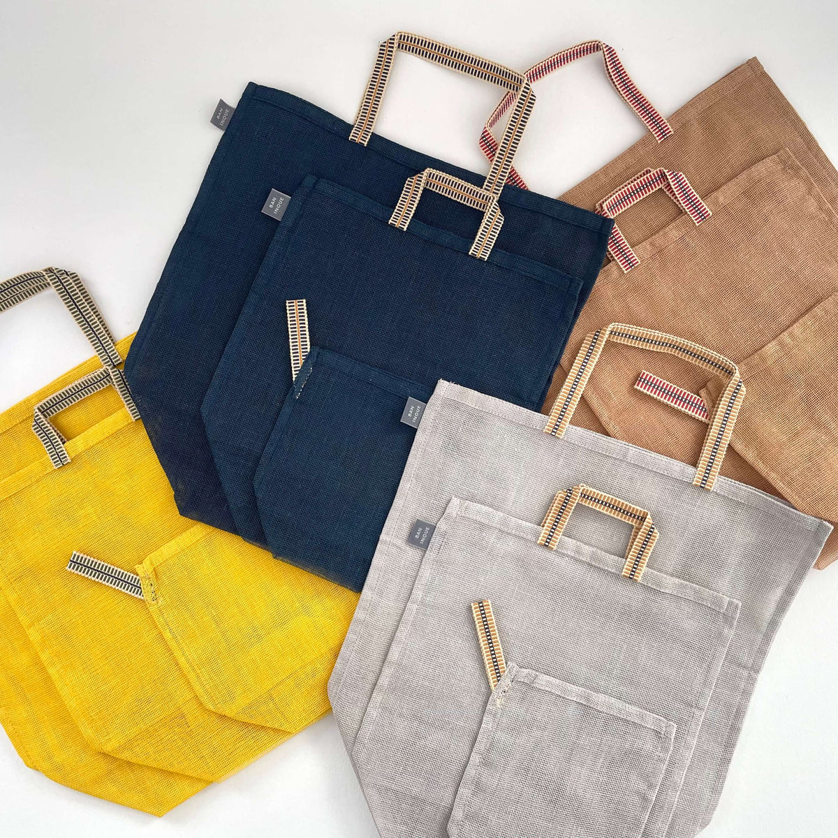 100% cotton gauze net eco produce bags with handle - large: Navy