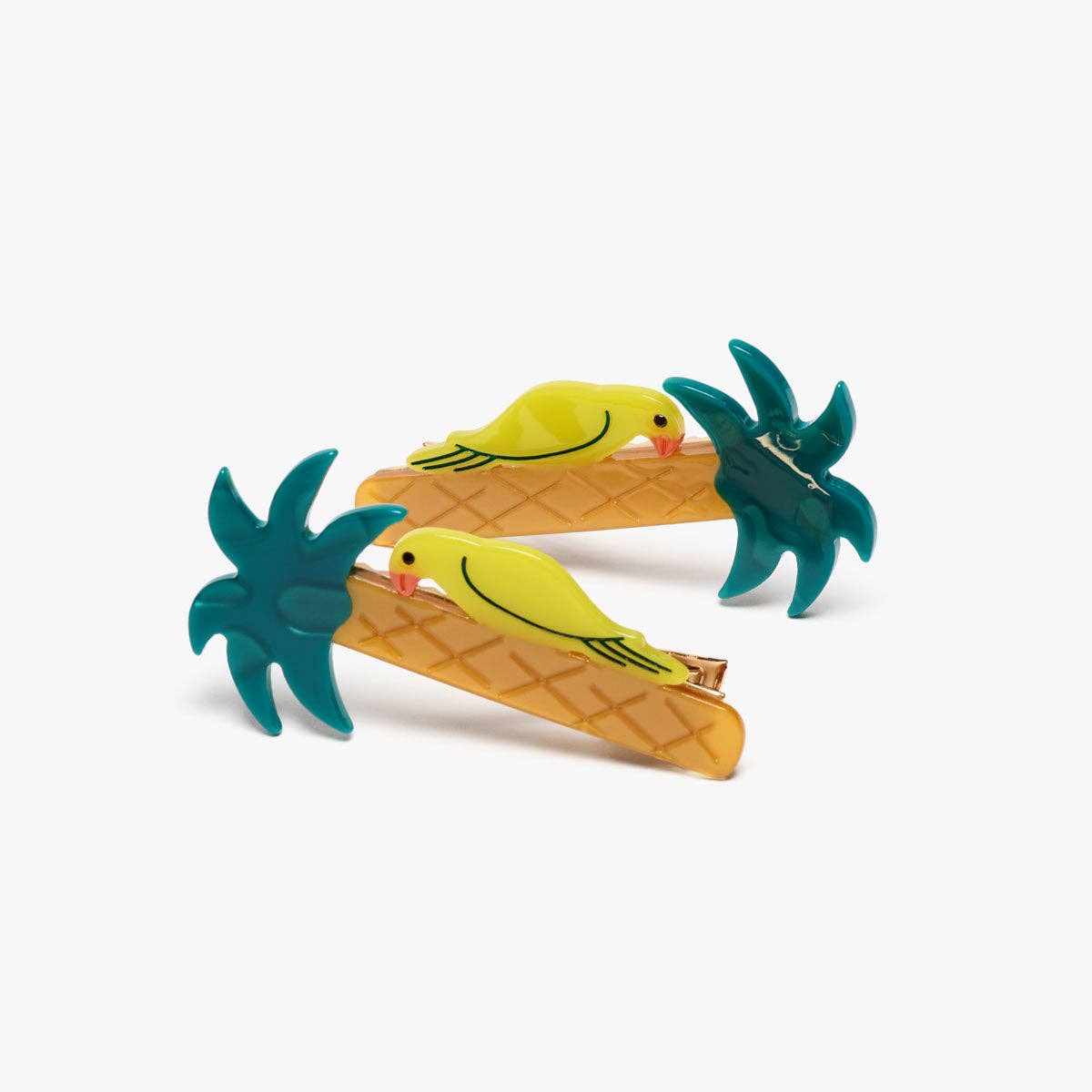 Green Parrot on Palm Tree Alligator Hair Clip SINGLE