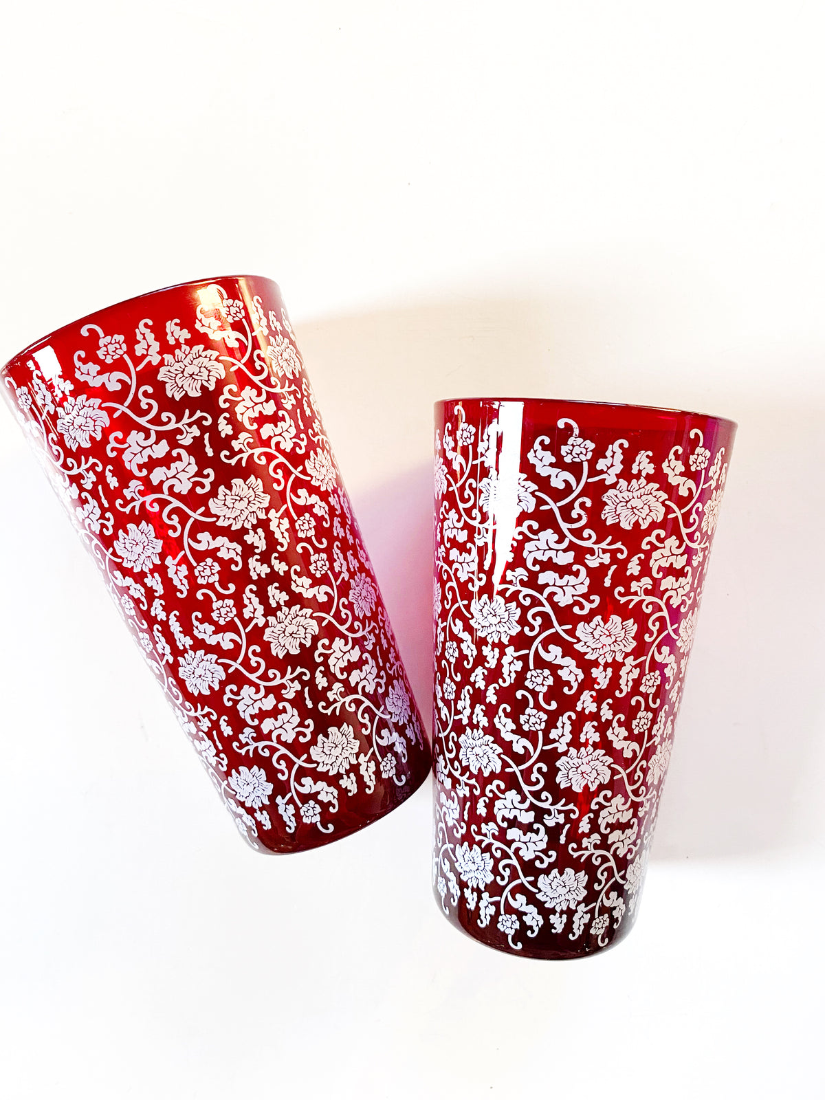 Red Flower Print Cups set of 4