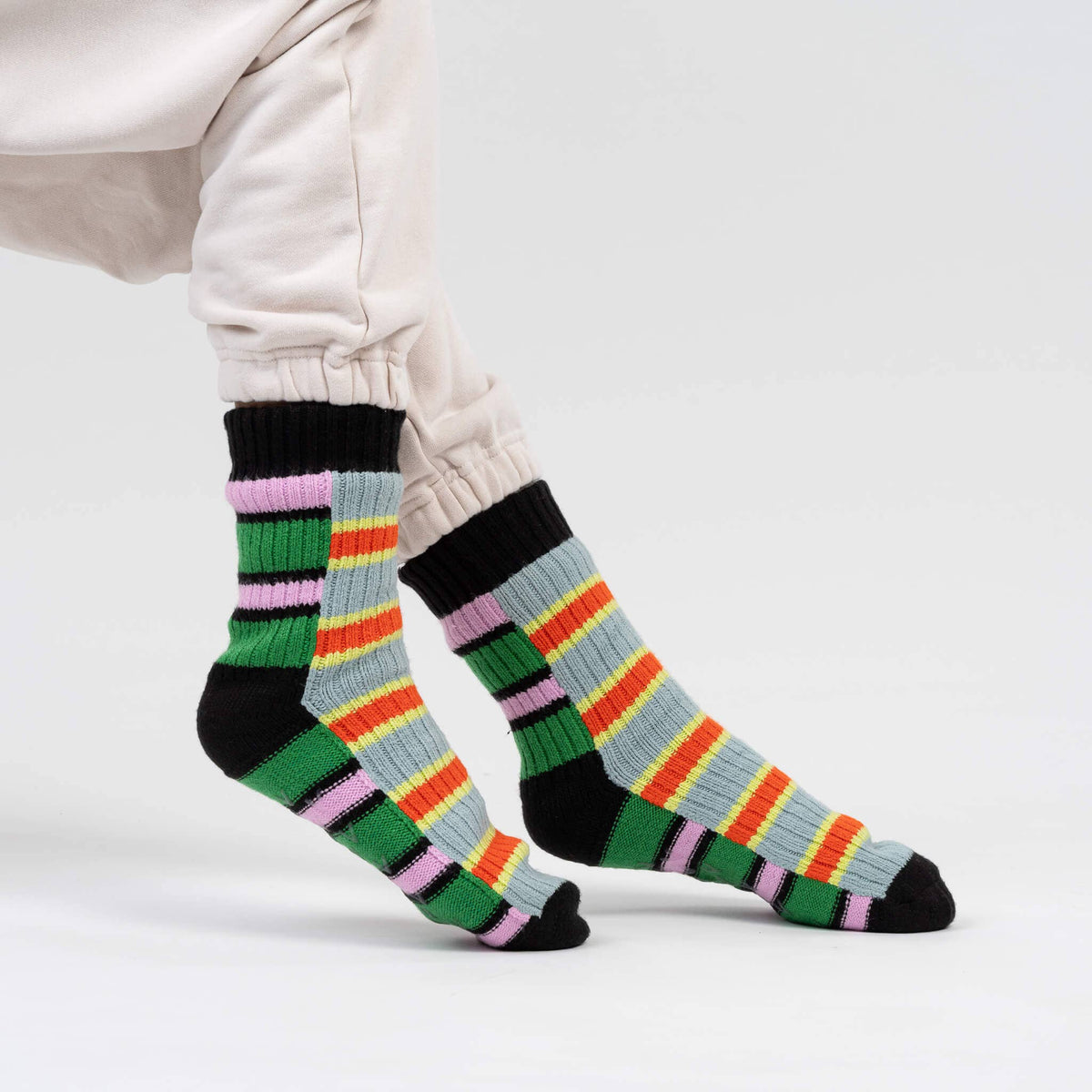 Zipper Stripe House Socks: Poppy Stone Blue / L/XL - W 9.5-12.5<br>M 8-11