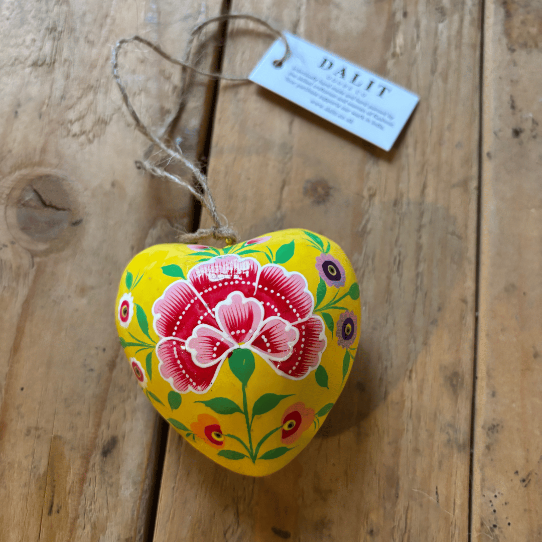 Hanging Heart Decoration  – 3″ | Yellow Floral