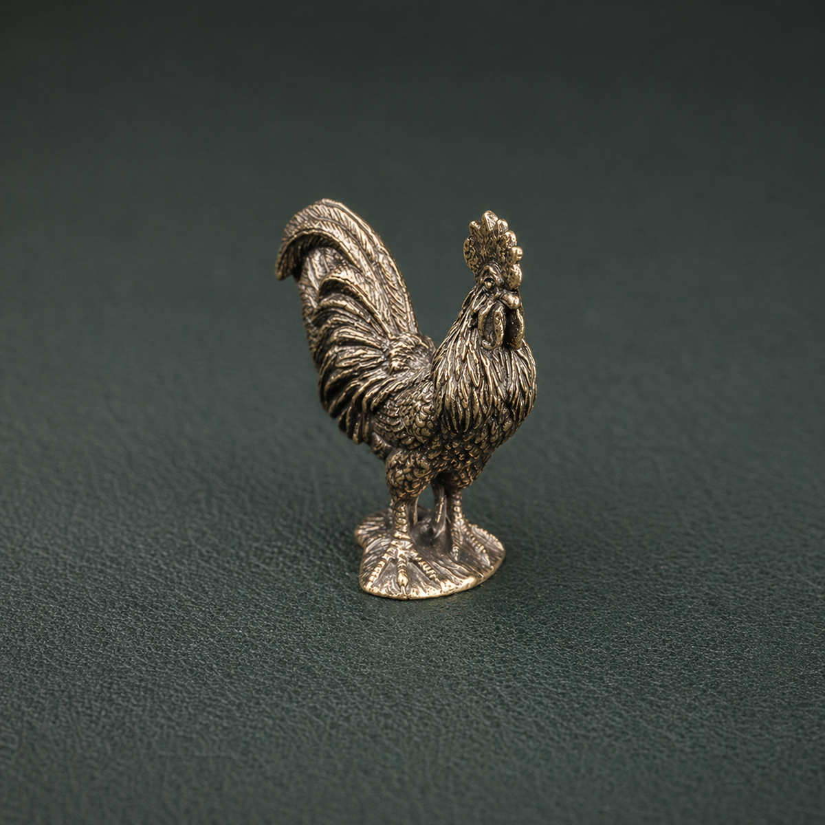 Antique Brass Rooster Figurine Desktop Sculpture: A1