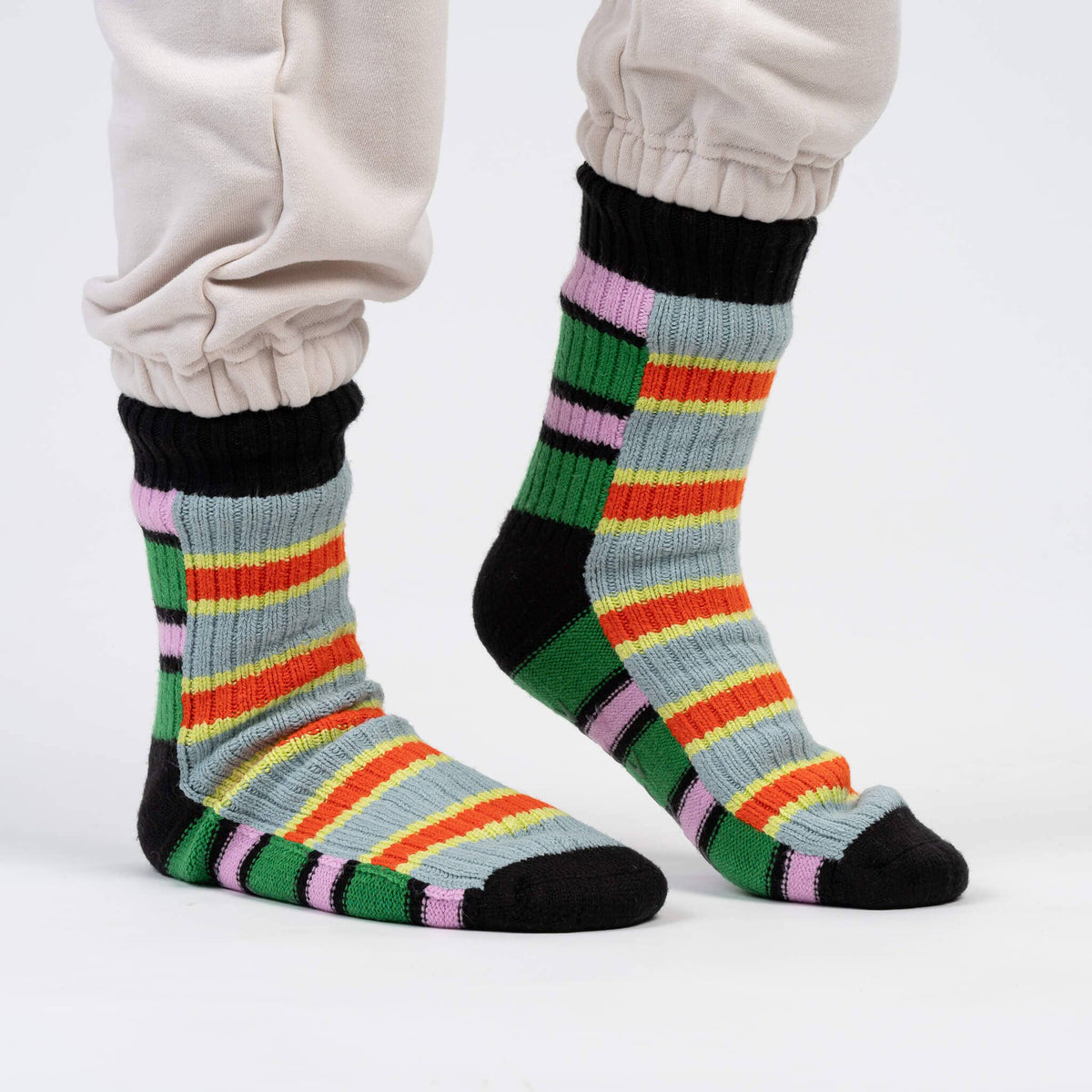 Zipper Stripe House Socks: Poppy Stone Blue / L/XL - W 9.5-12.5<br>M 8-11