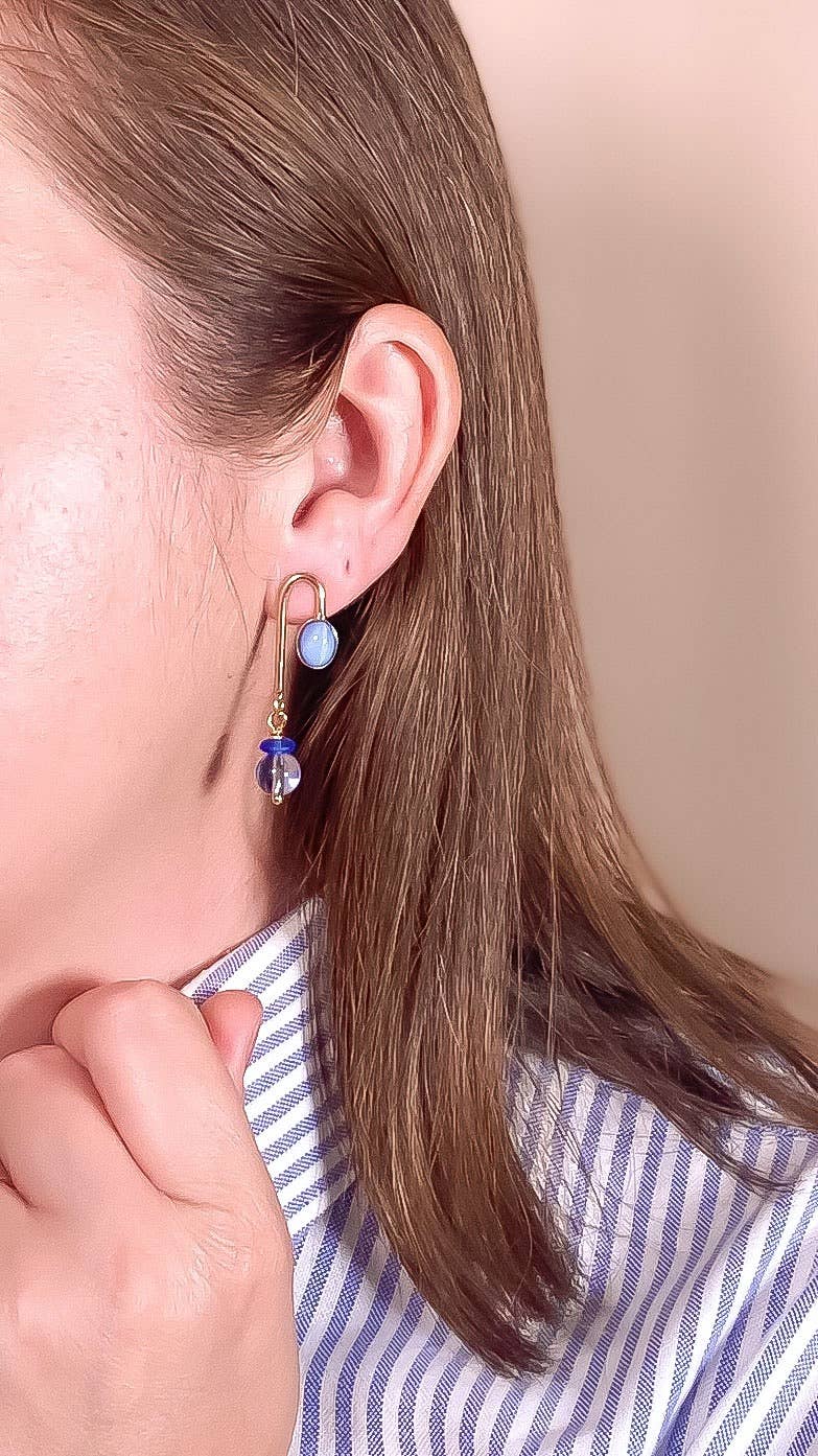Blue Moonstone Glass Asym Arch Earrings