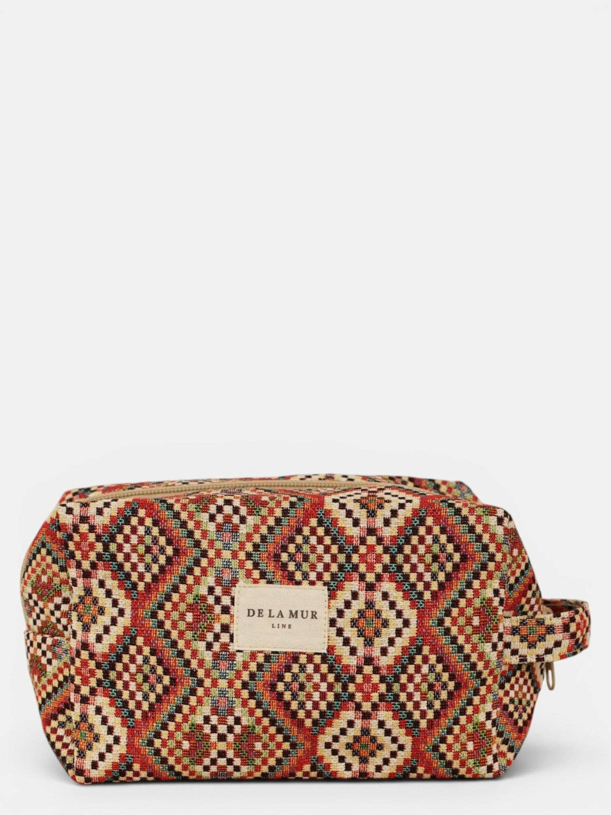 Geometric Jacquard Squared Makeup Bag – Red Multicolor (Otto)