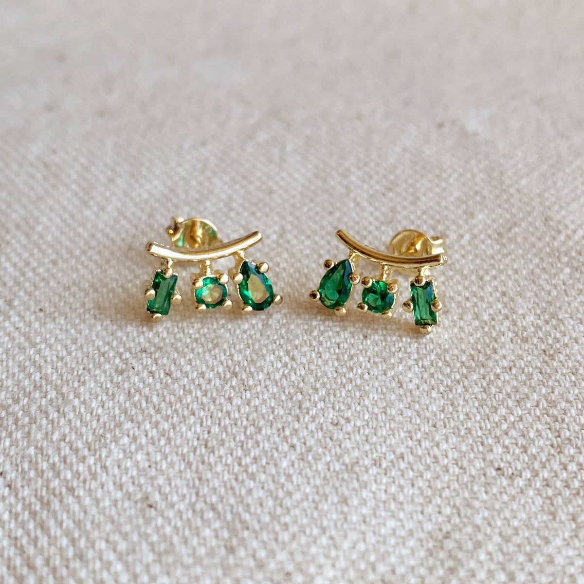18k Gold Filled Emerald CZ 3-Shapes Stud SINGLE