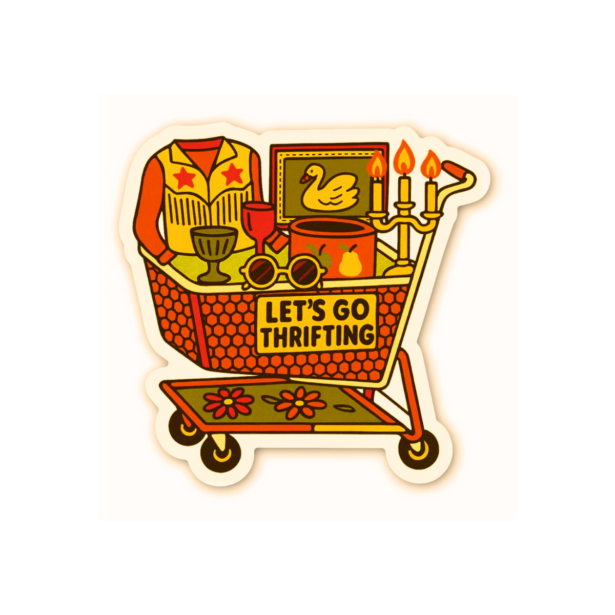 Let’s Go Thrifting Vintage Shopping Cart Sticker
