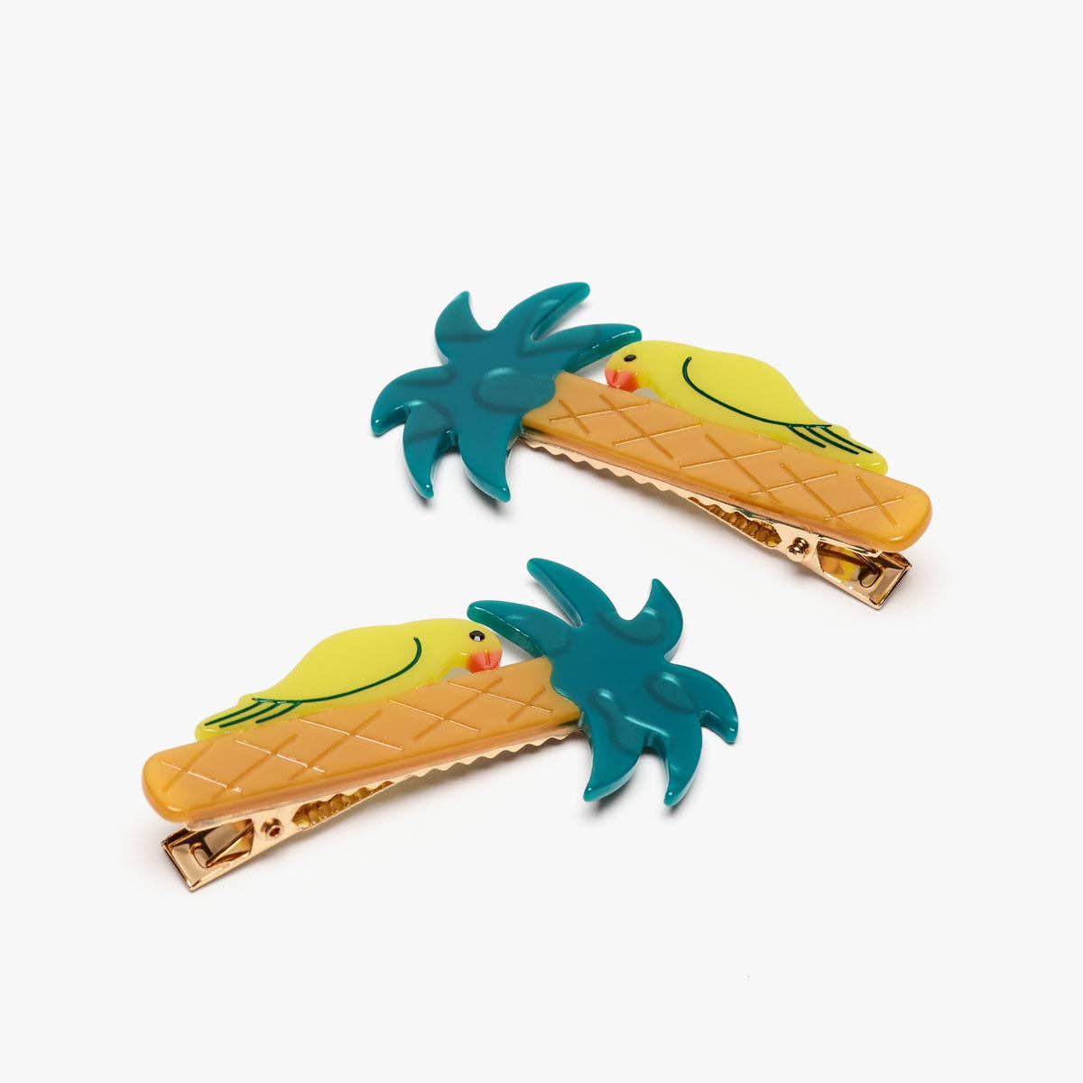 Green Parrot on Palm Tree Alligator Hair Clip SINGLE
