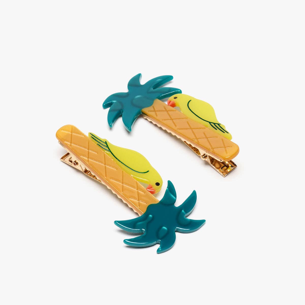 Green Parrot on Palm Tree Alligator Hair Clip SINGLE