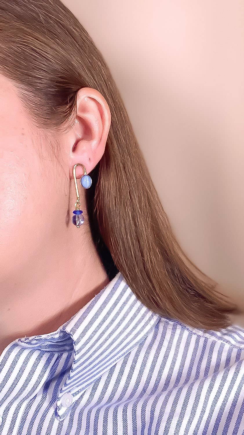 Blue Moonstone Glass Asym Arch Earrings