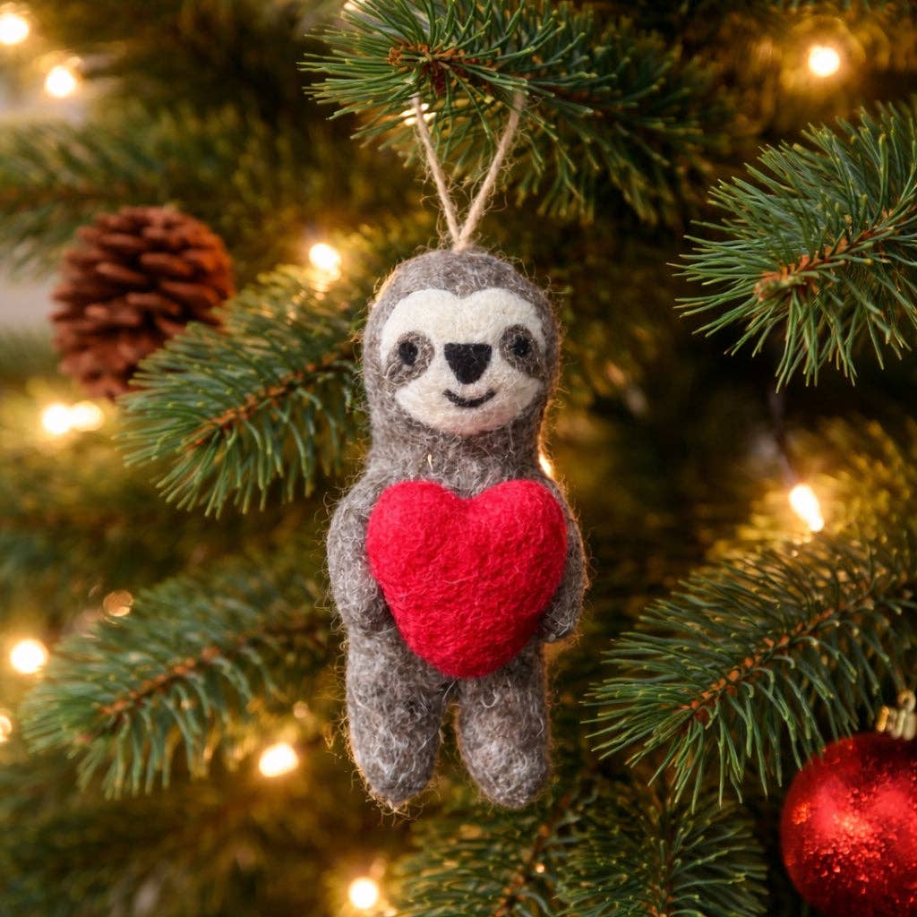 Felt Sloth Holding Love Ornament