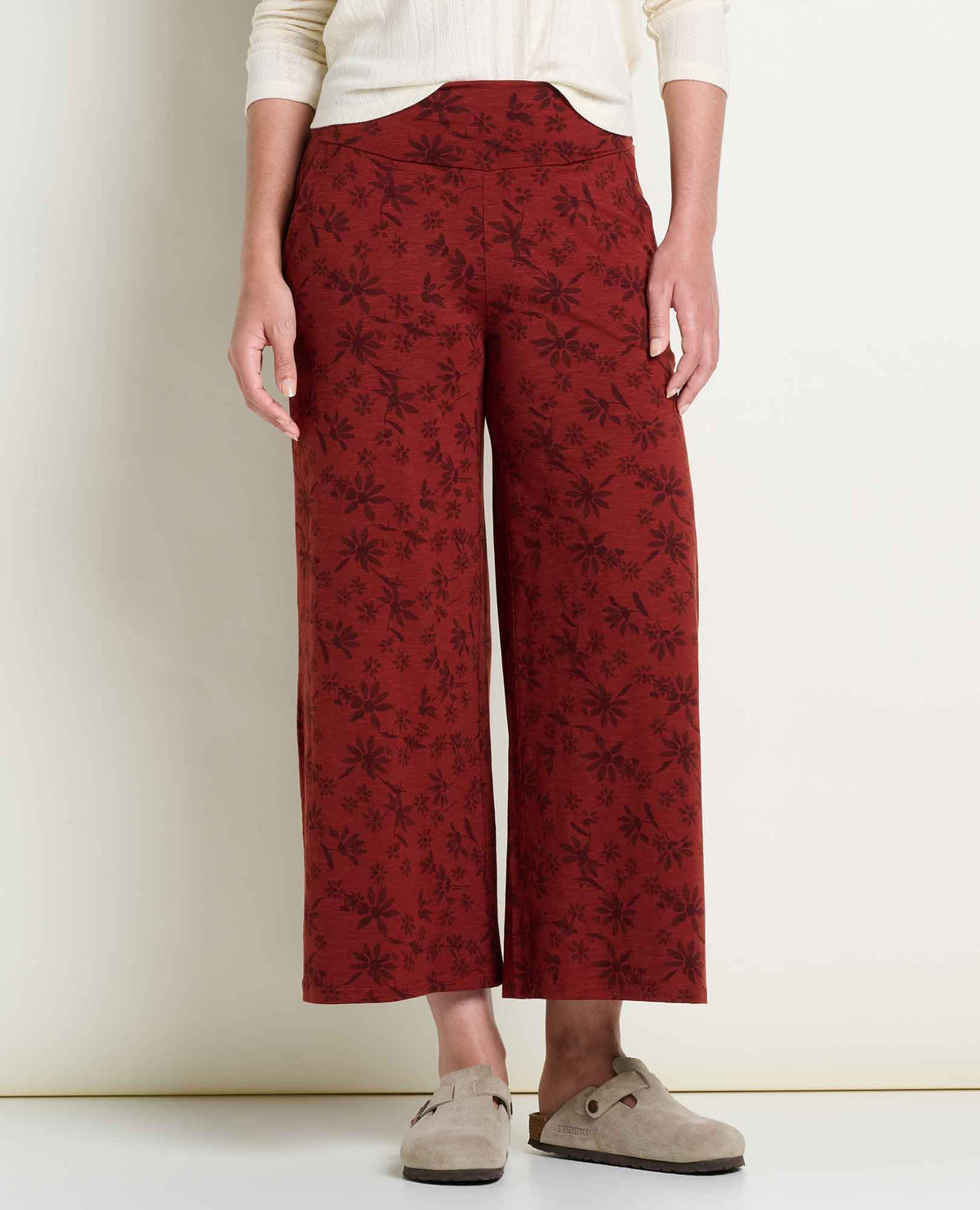 Chaka Wide Leg Crop Pant - Burgundy Print (F26)