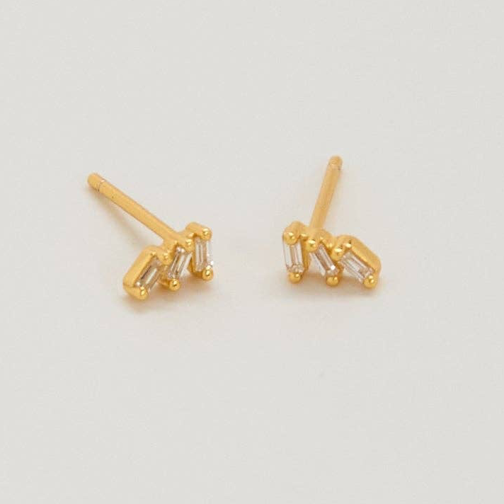White Triple Baguette Gold Vermeil STUD SINGLE