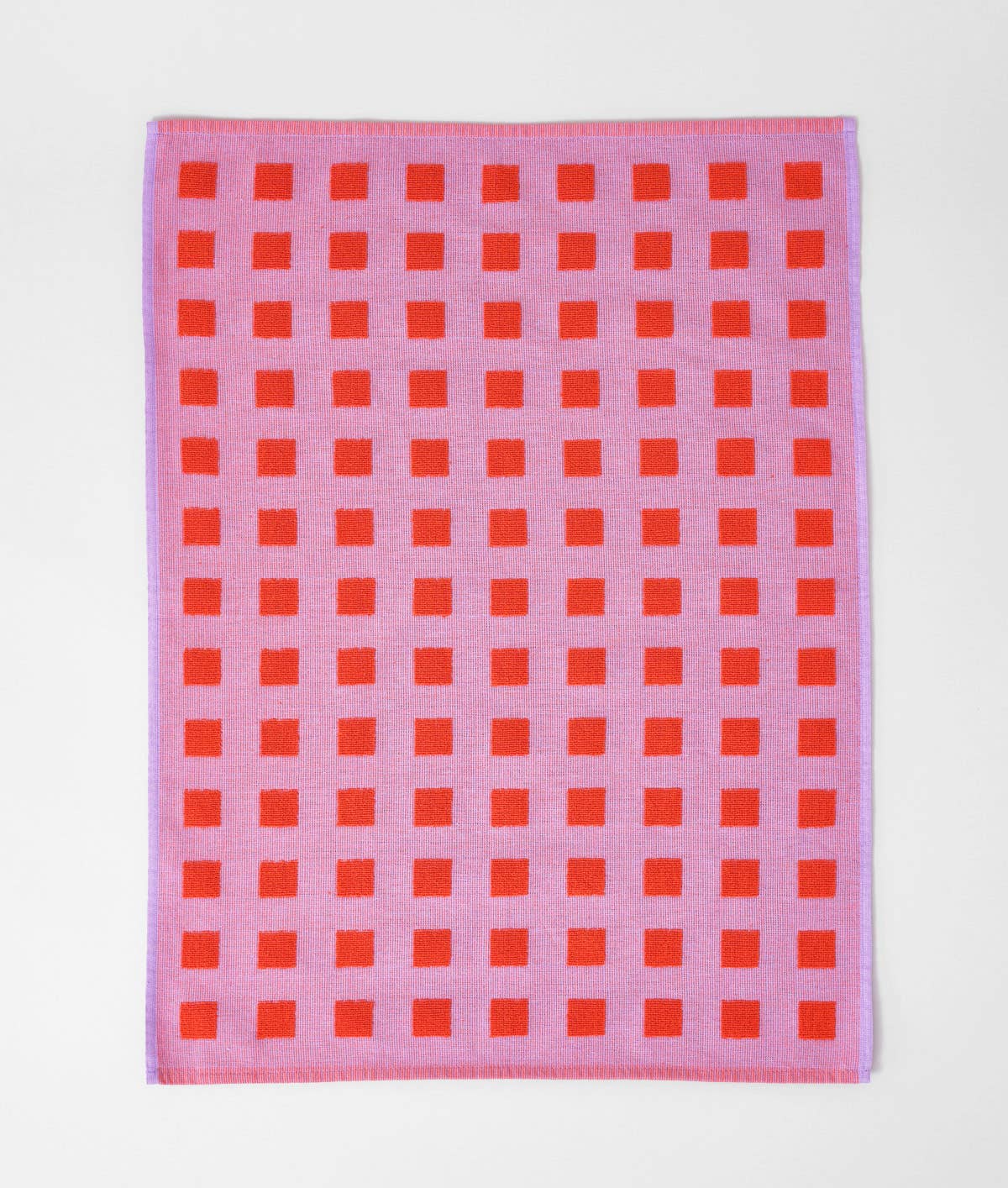 'Squares Lilac/Warm Red Cotton Tea Towel