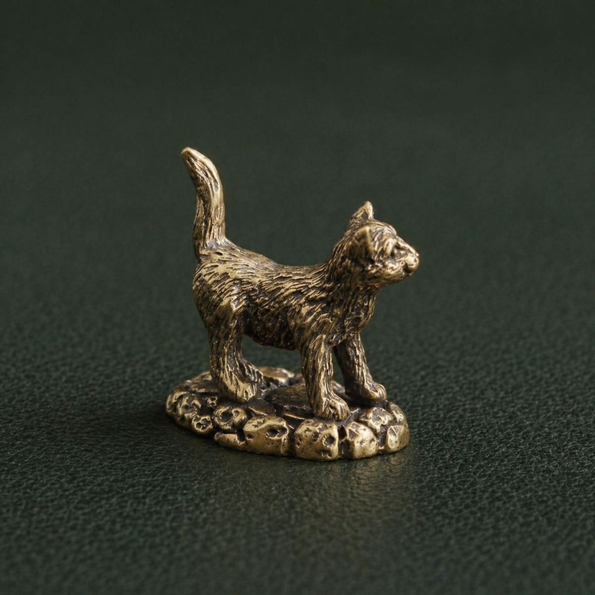 Antique Brass Reclining Cat Figurine Desktop Ornament: A1