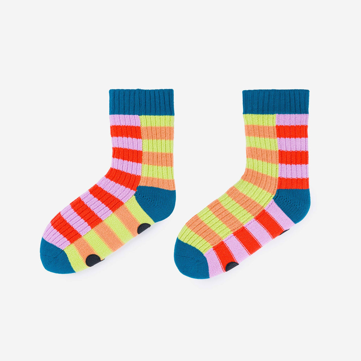 Super Stripe Knit House Socks: Cobalt Flame / L/XL - W 9.5-12.5<br>M 8-11