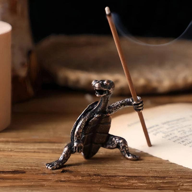 Small Brass Turtle Incense Holder: Red