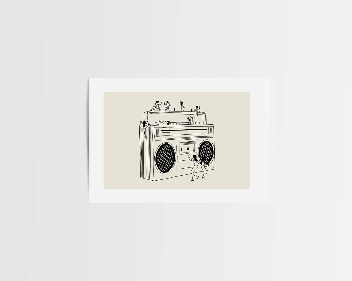 "Boom Box" Vintage Music Illustration Wall Art Print: Medium