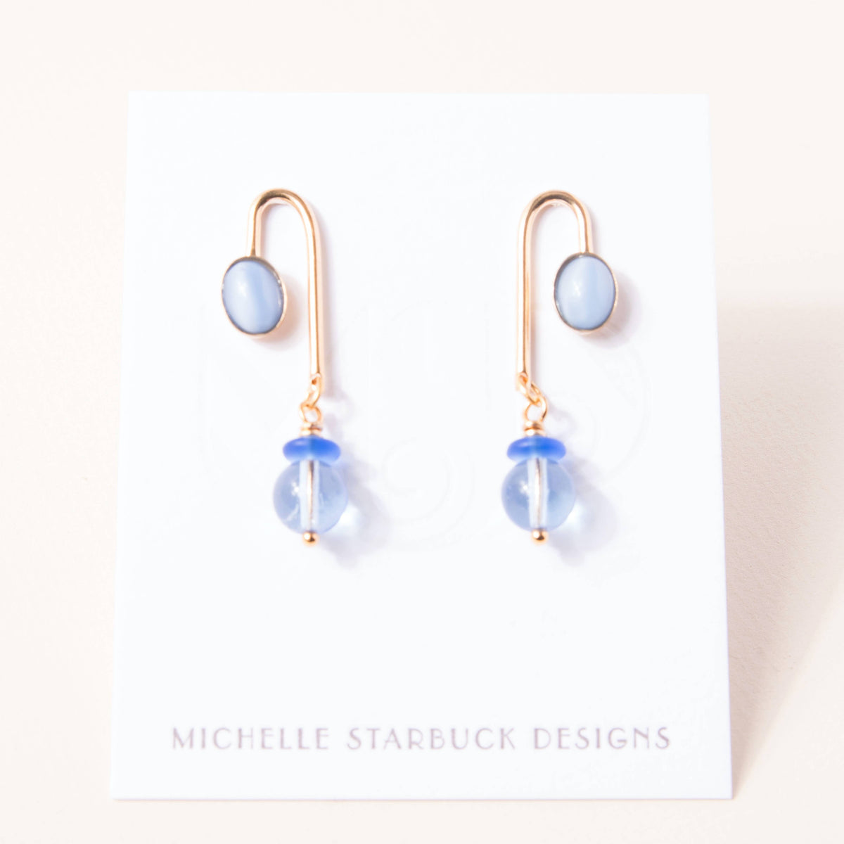 Blue Moonstone Glass Asym Arch Earrings