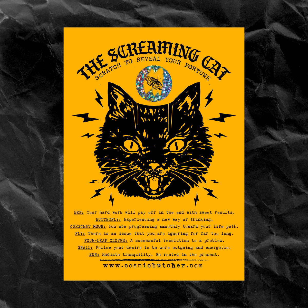 “SCREAMING CAT” Scratch Off Fortune Affirmation Novelty Card: BRIGHTS/NEON