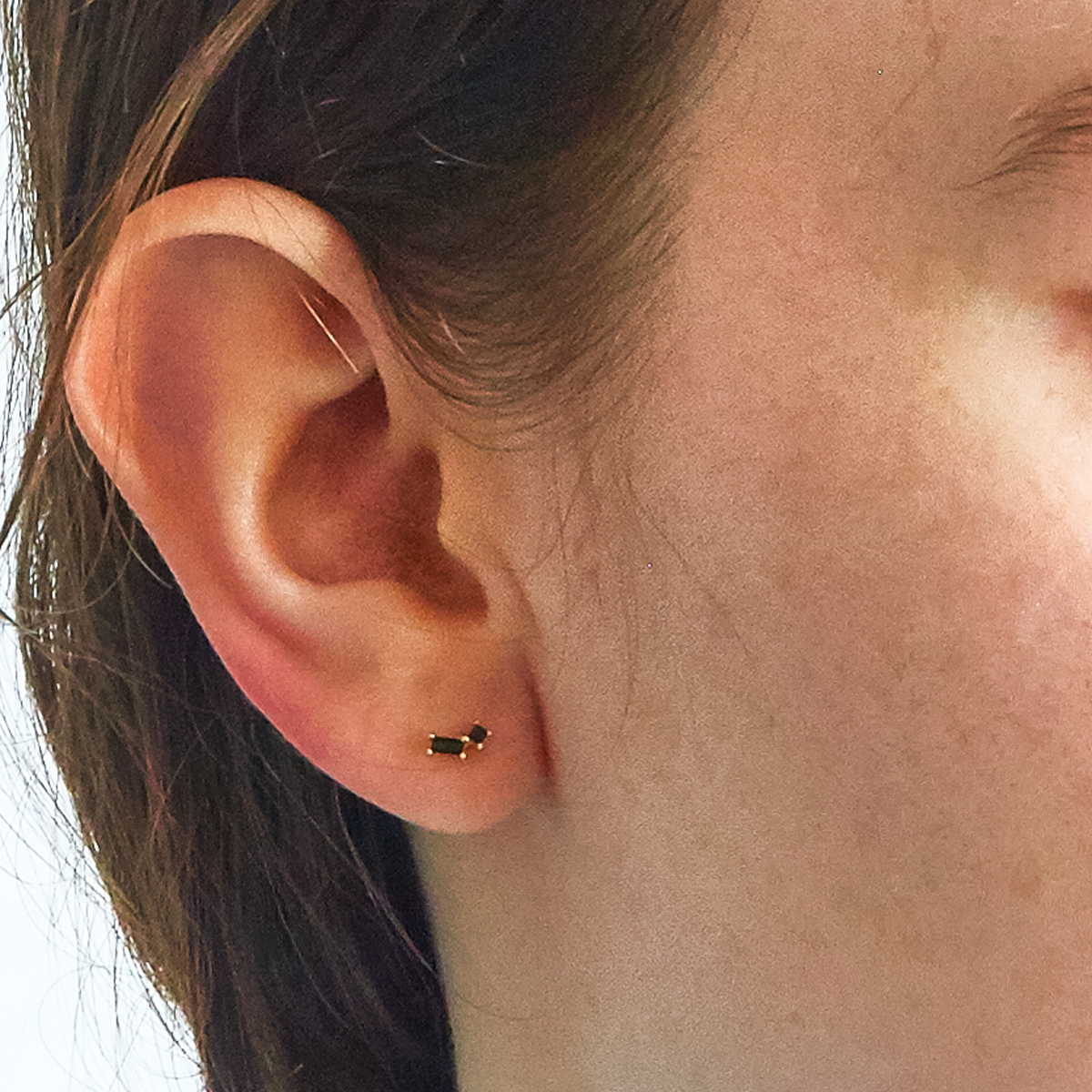 Gold Vermeil Black Geometric Baguette Stud Earring- SINGLE