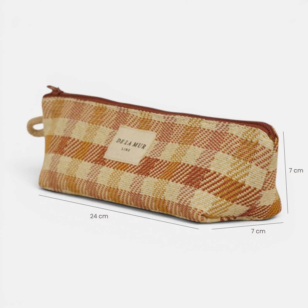 Gingham Jacquard Pencil Case – Terracotta & Orange (Zia)