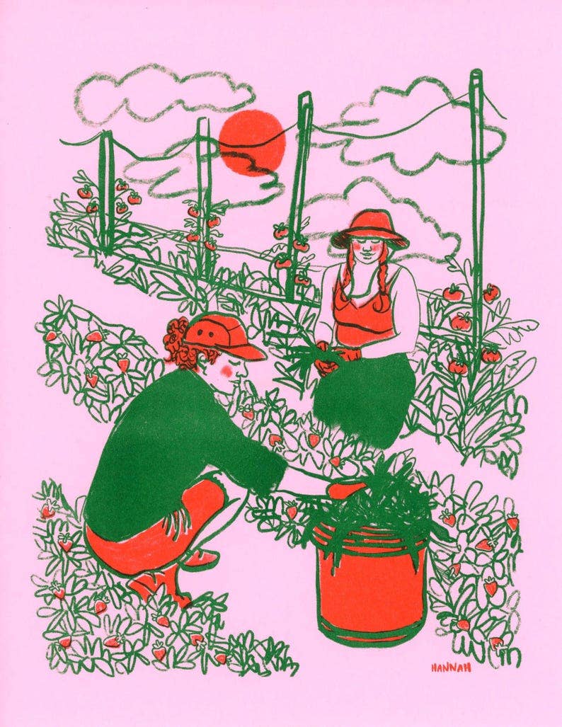 Community Garden 8.5"x11" Risograph Print: Light Pink