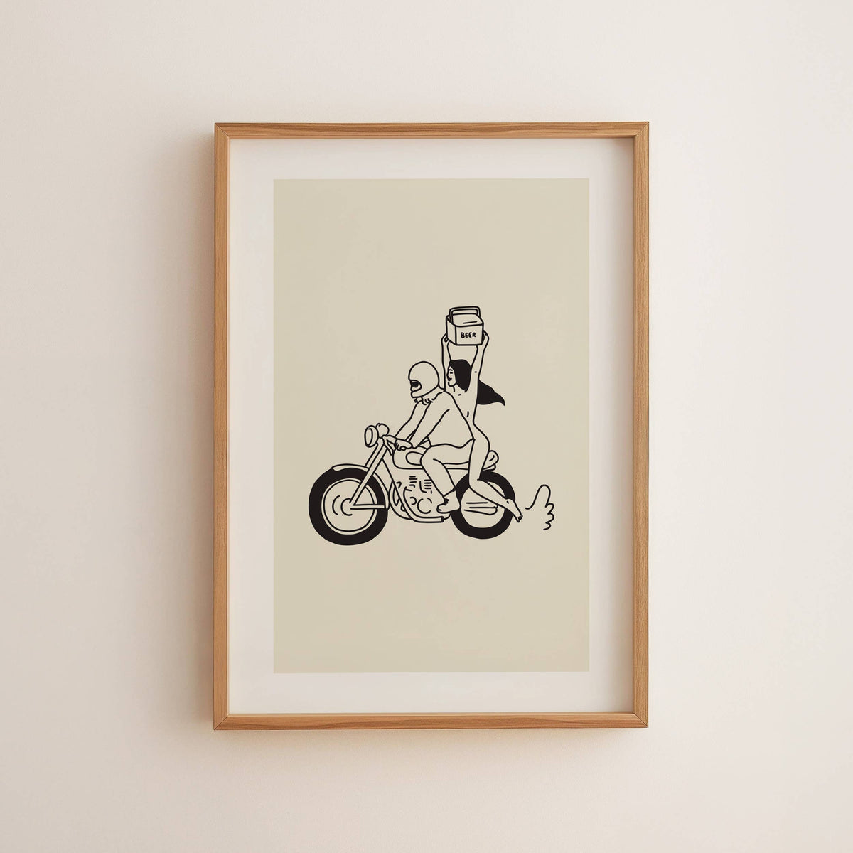 "Beer Run" Minimal Motorcycle Wall Art Retro Home Decor: Medium