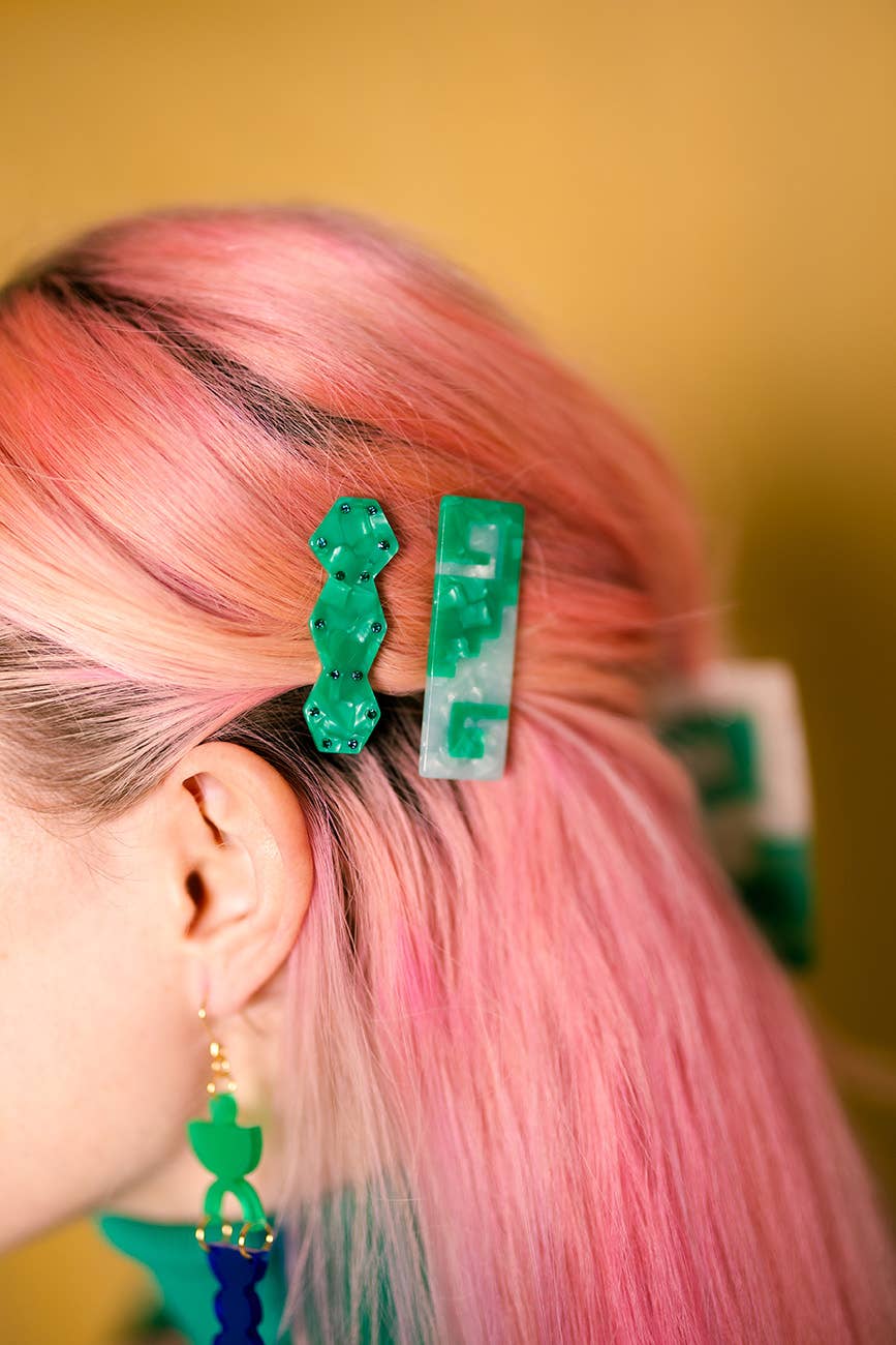 Greca hair-clips: Teal/blue