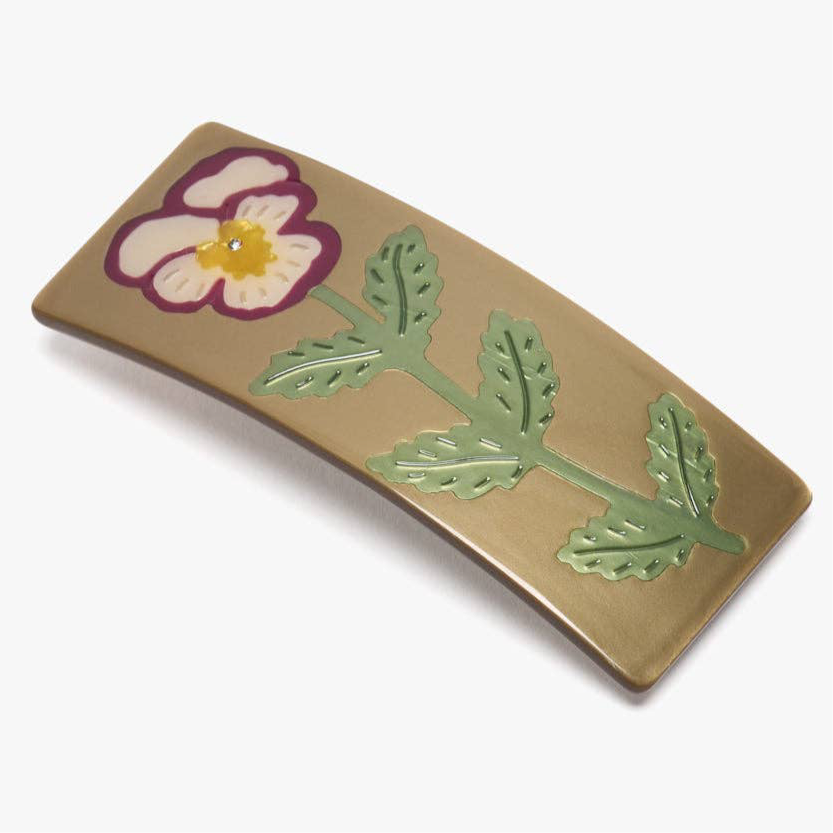 Pansy Flower Gold Acetate French Barrette Hair Clip