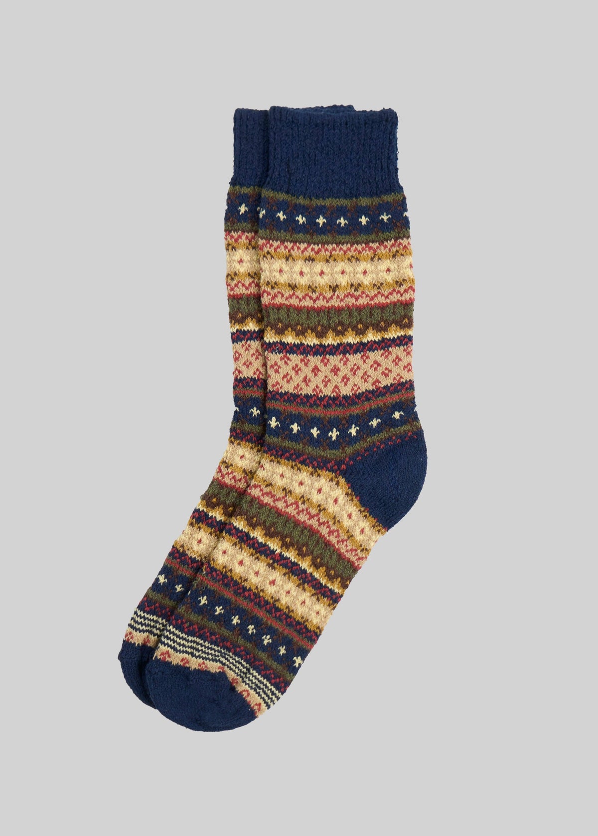 Cotton Fair Isle Sock: Navy (L)
