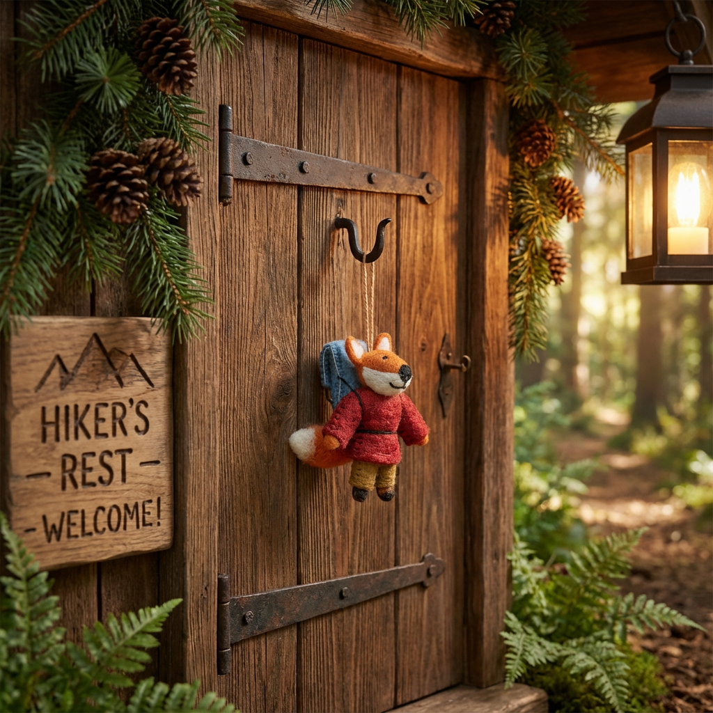 Handmade Felt Hiking Fox Ornament