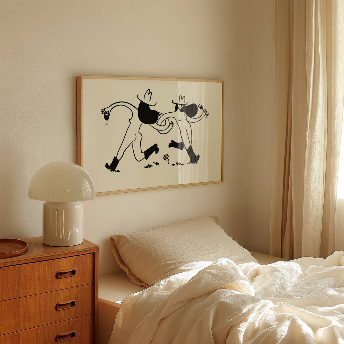 Frolicking Cowgirls With Wine Minimal Western Art Print: Medium