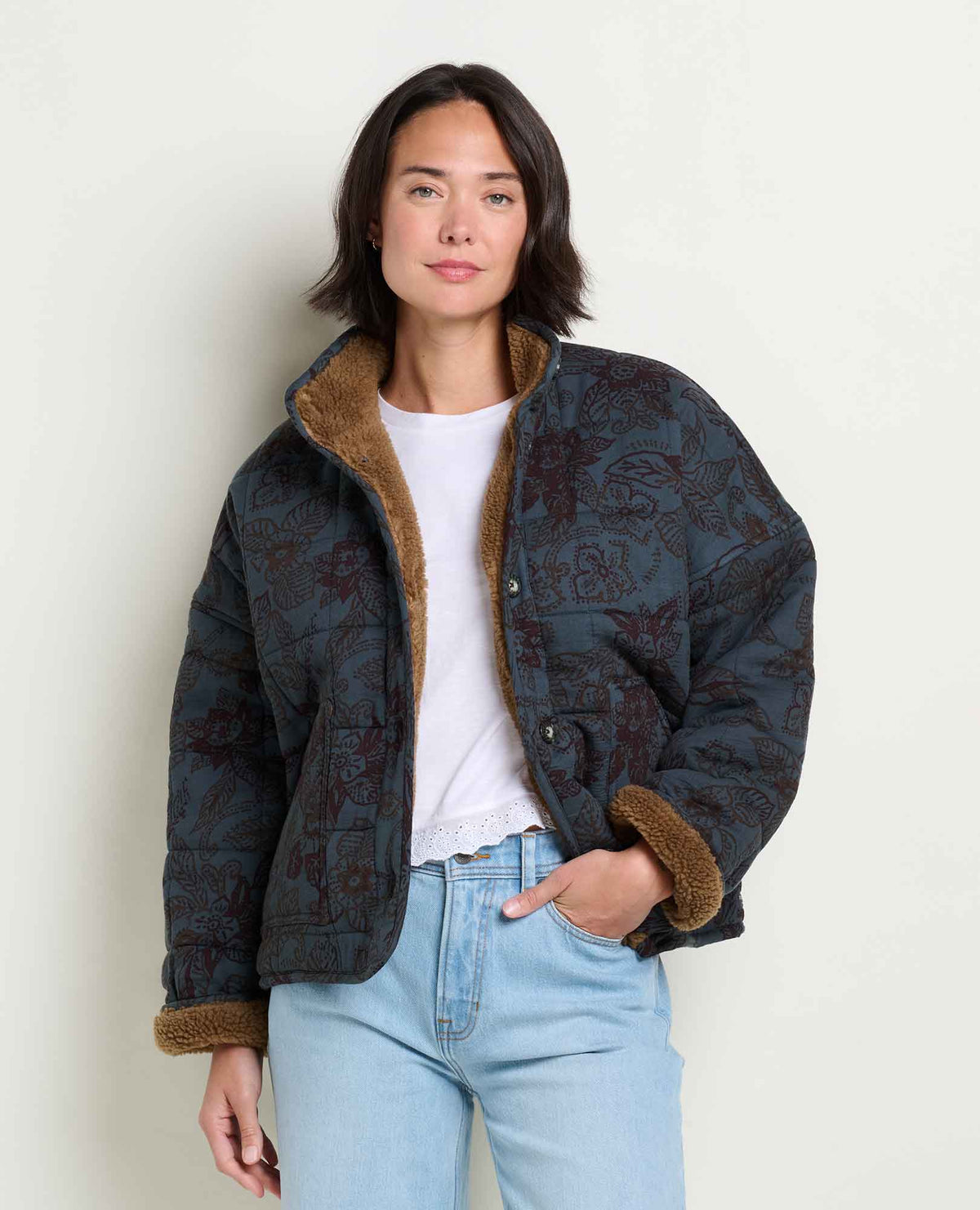 Manzana Quilted Sherpa Jacket - Midnight Floral Print (F26)