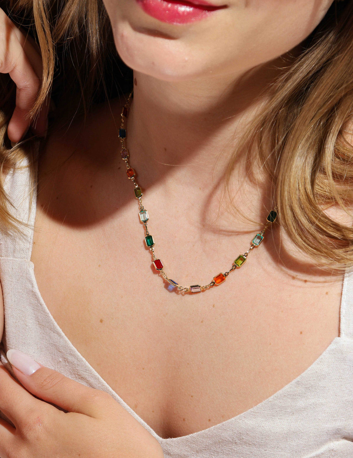 18k Gold Filled Multicolor Rainbow Necklace: 16&quot; necklace + 2&quot; extension