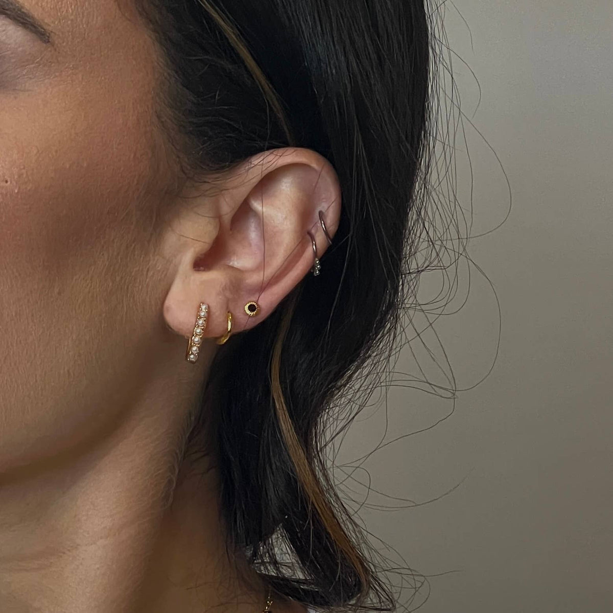 Rectangle Pearl Huggie Earrings