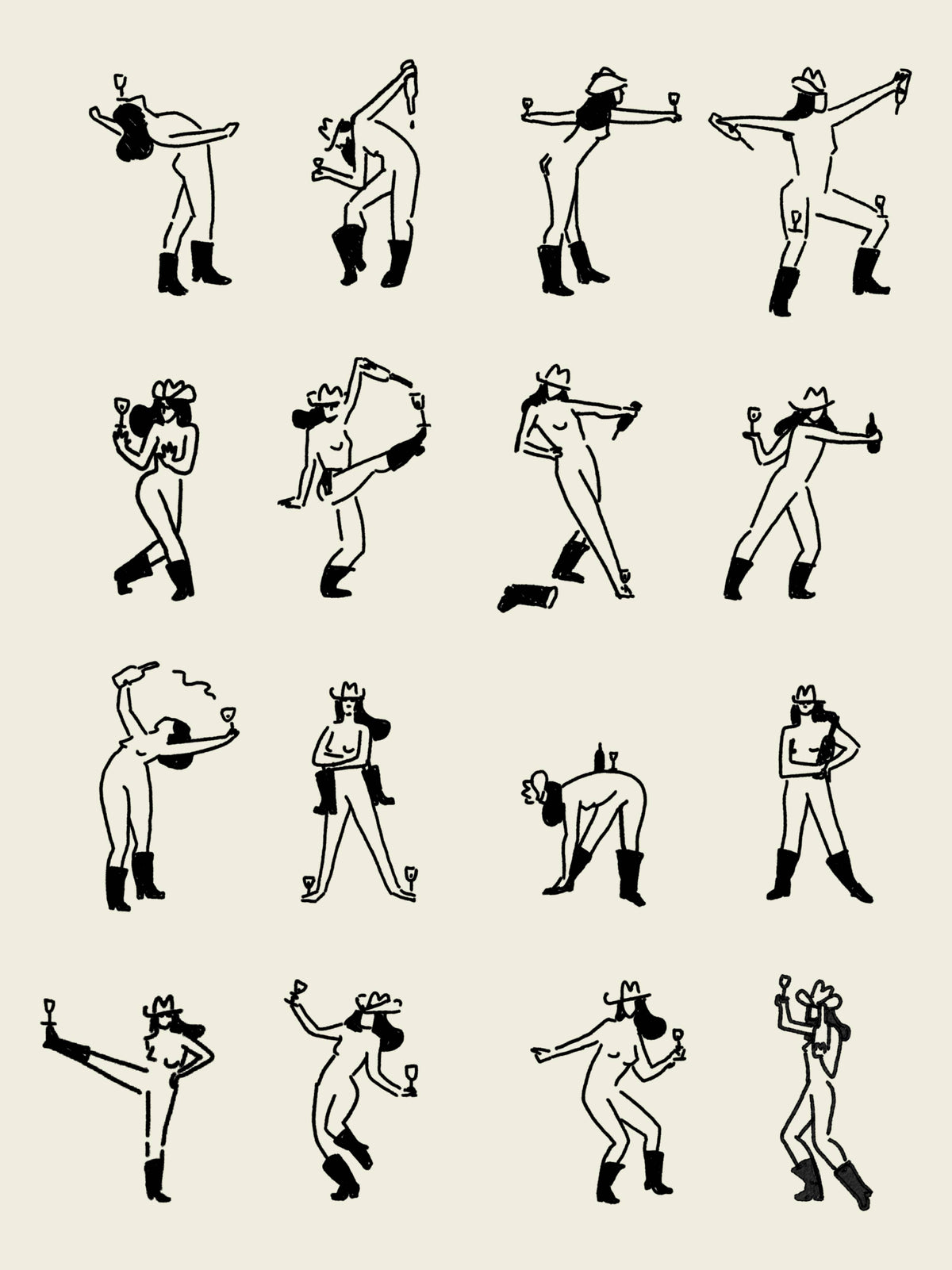 Wine Dancing Cowgirl Minimal Western Wall Art: Medium