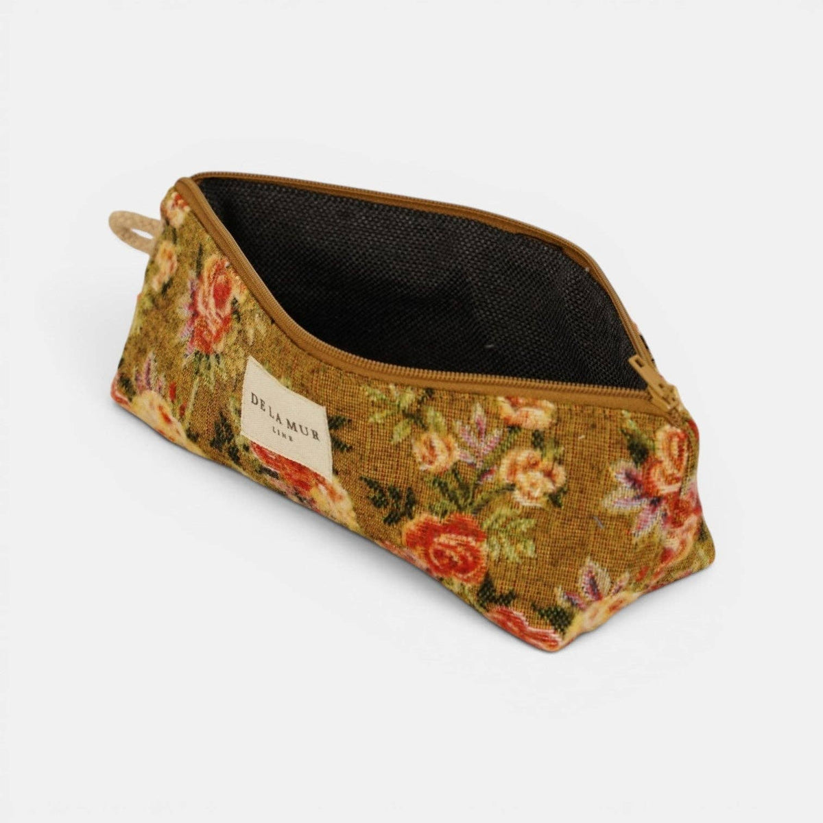 Floral Jacquard Pencil Case – Mustard & Red (Esme)