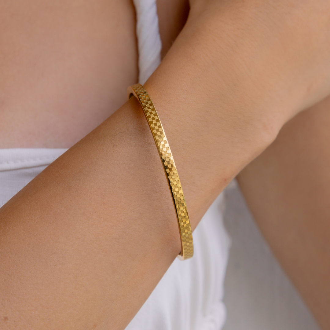 Chess Waterproof Gold Bangle Bracelet