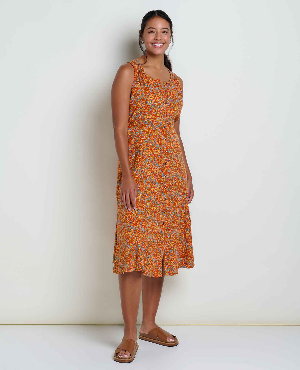 Manzana Midi SL Dress: Burnt Ochre Floral Print