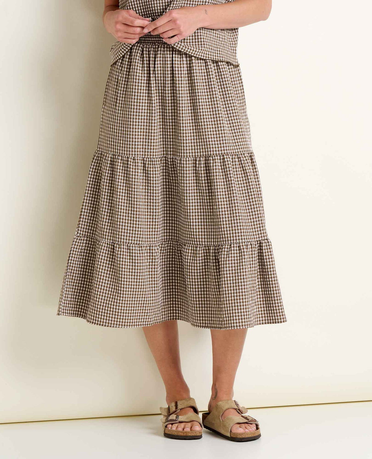 Sunkissed Tiered Midi Skirt - Almond Pattern Texture (S26)