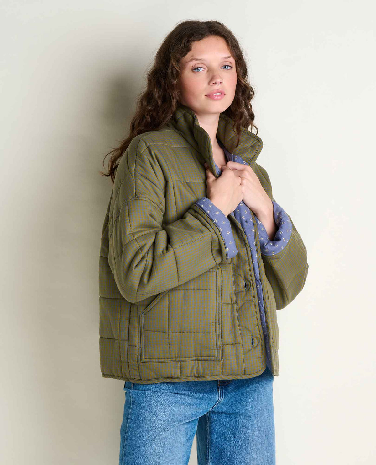 Manzana Quilted Jacket - Green Moss Pattern (F26)