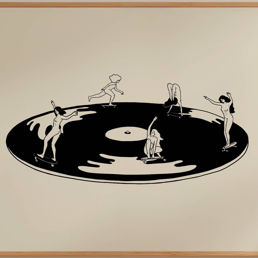 Skate Session on Vinyl Record Minimal Art Print: 8x10